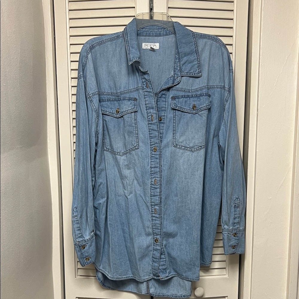 Sofia By Sofia Vergara Blue Button Down Shirt - image 1